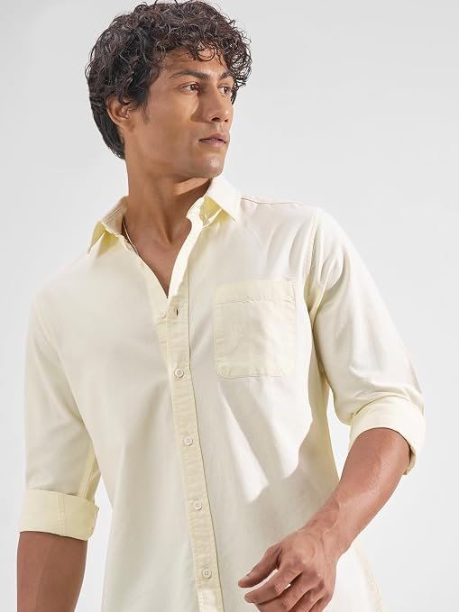 719h9HXehML._SY679_ Highlander Men Yellow Button Down Solid Slim Fit Full Sleeve Shirt