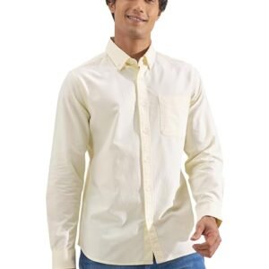 Highlander Men Yellow Button Down Solid Slim Fit Full Sleeve Shirt