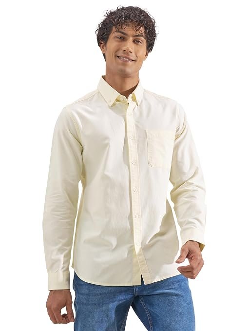 71d-um7sUdL._SY679_ Highlander Men Yellow Button Down Solid Slim Fit Full Sleeve Shirt