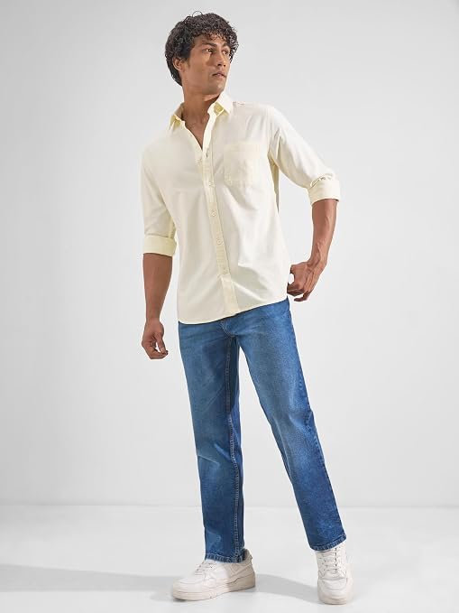 71nDX+0IcFL._SY679_ Highlander Men Yellow Button Down Solid Slim Fit Full Sleeve Shirt
